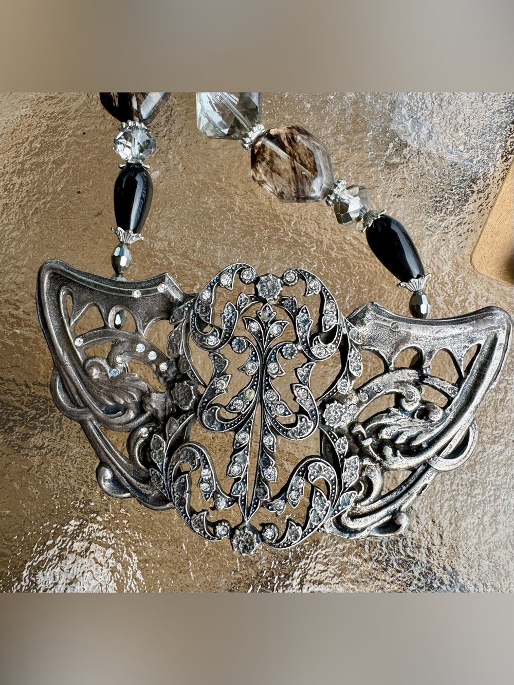 Artisan Upcycled Antique Victorian Belt Buckle Ghost Crystal Beaded 3 Piece Set🧁 - Picture 13 of 14